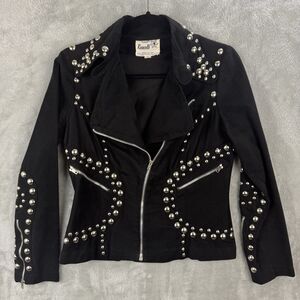 Vintage Roncelli Black Cotton Twill Moto Studded Zip Jacket Women's 11